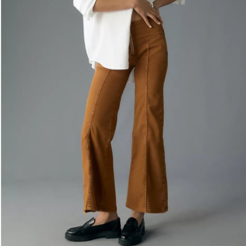 New with Tags Anthropologie Mid-Rise Crop Flare Pants in Brown, Size 28